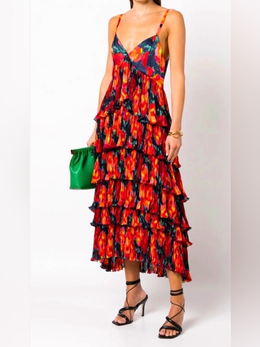 Cinq a Sept “Daydream Joey” Tiered Ruffled Spaghetti Strap Midi Dress